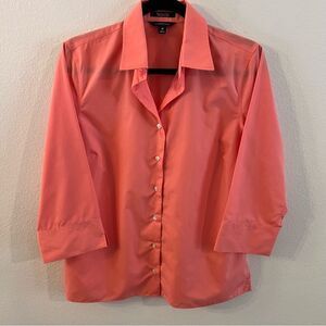 Lands’ End Top Blouse Women Wrinkle-Free Coral Size 10 3/4 Sleeve